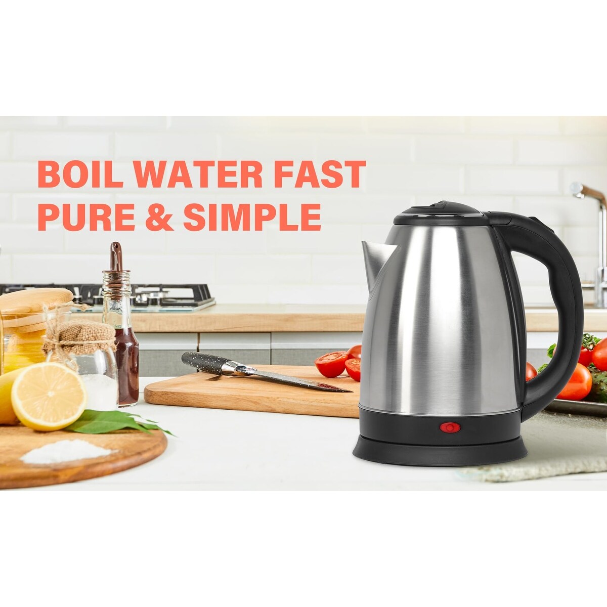 Stainless Steel Electric Tea Kettle, 1.7L Automatic Shut Off, 1000W, Silver (Black)