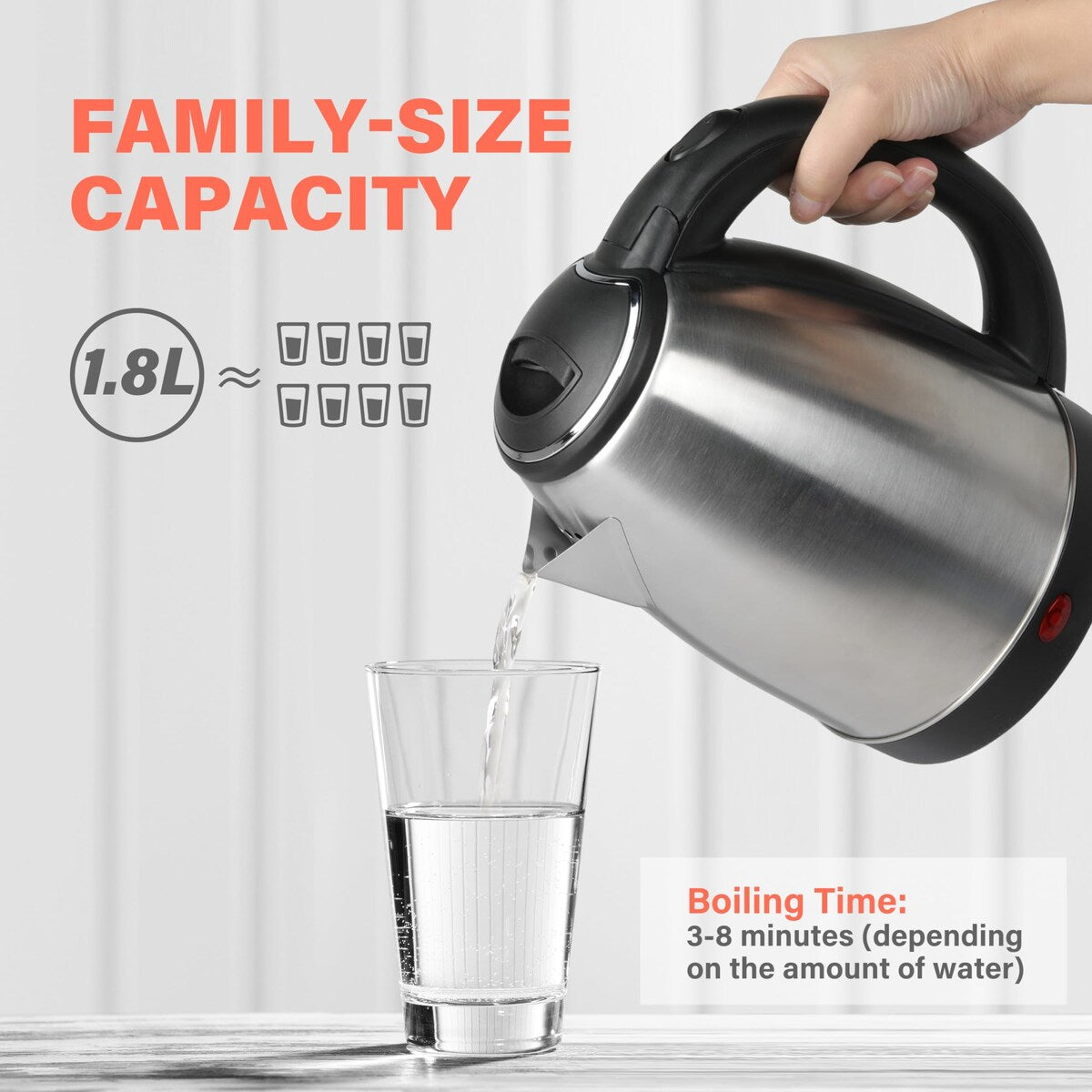Stainless Steel Electric Tea Kettle, 1.7L Automatic Shut Off, 1000W, Silver (Black)