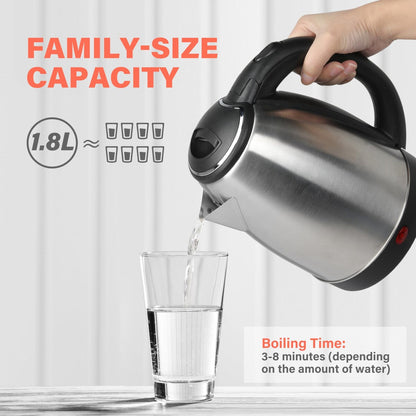 Stainless Steel Electric Tea Kettle, 1.7L Automatic Shut Off, 1000W, Silver (Black)