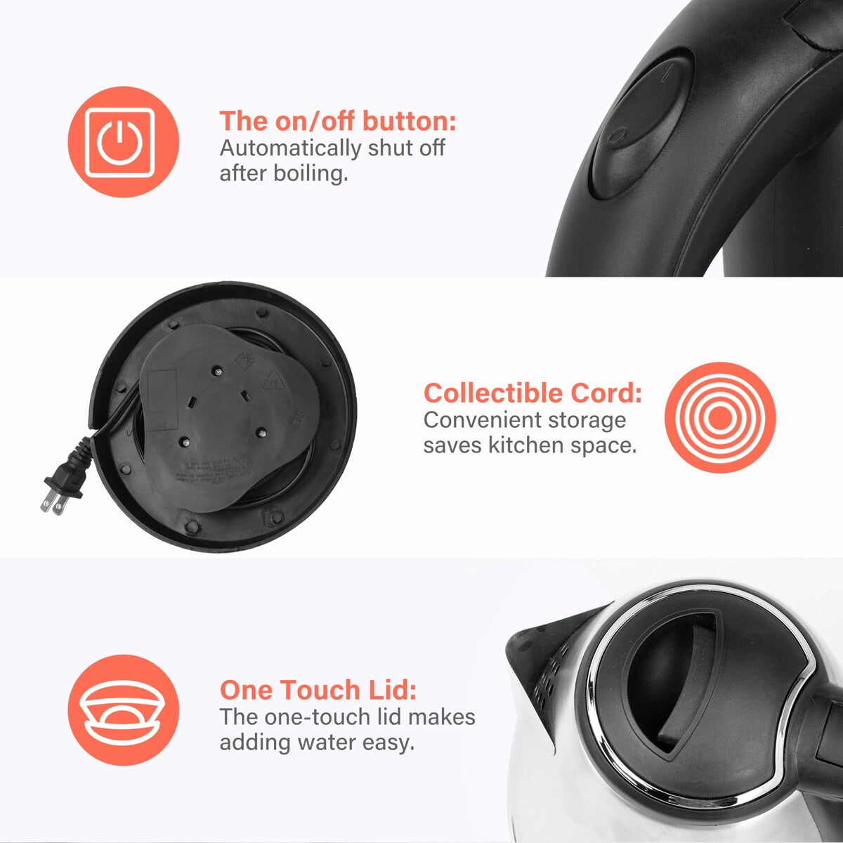 Stainless Steel Electric Tea Kettle, 1.7L Automatic Shut Off, 1000W, Silver (Black)