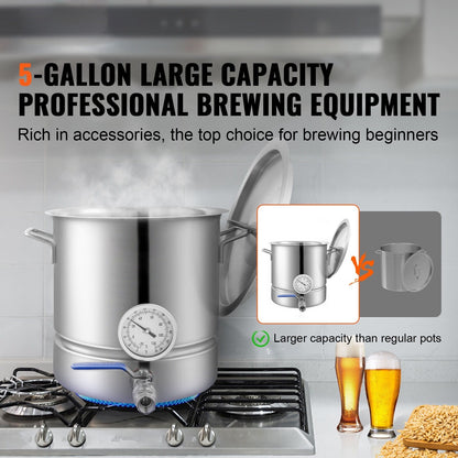 Stainless Steel Kettle, Brewing Pot, Tri Ply Bottom for Beer, Brew Kettle Pot, Home Brewing Supplies Includes Lid, Handle
