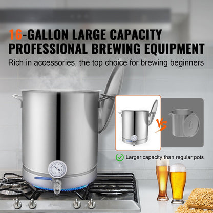 Stainless Steel Kettle, Brewing Pot, Tri Ply Bottom for Beer, Brew Kettle Pot, Home Brewing Supplies Includes Lid, Handle