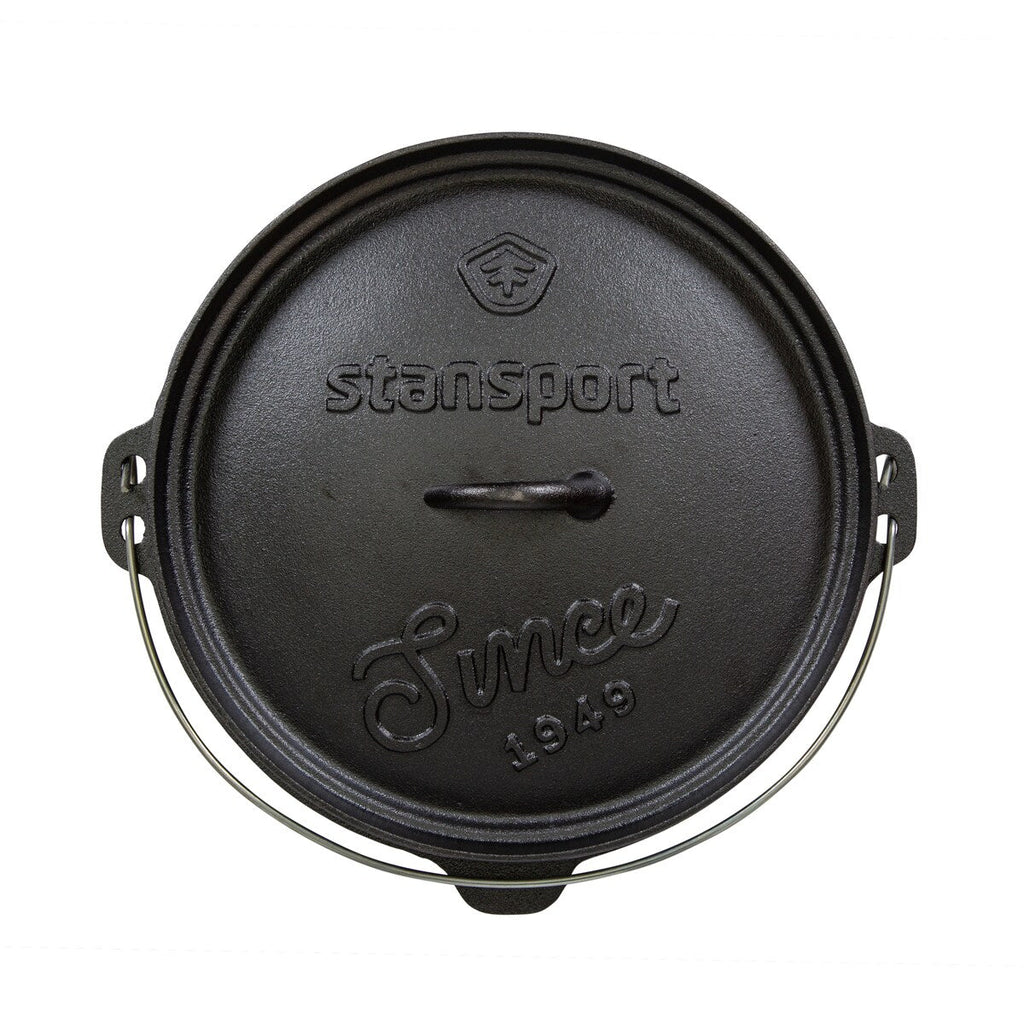 Stansport 8 QT Pre-Seasoned Cast Iron Dutch Oven Flat Bottom - 12 L x 12 W x 5 H