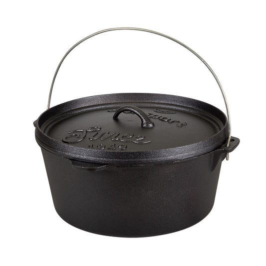 Stansport 8 QT Pre-Seasoned Cast Iron Dutch Oven Flat Bottom - 12 L x 12 W x 5 H