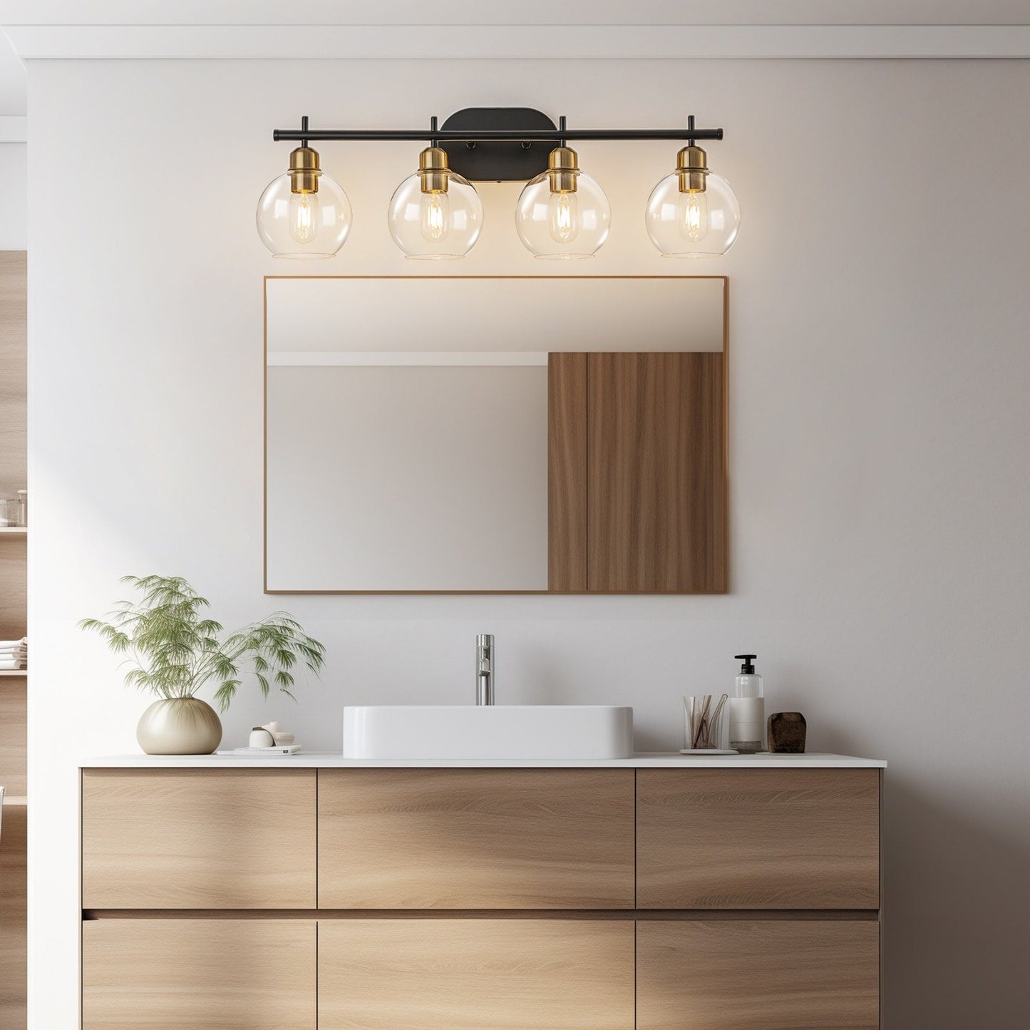 Starsky 4-Lights Modern Dimmable Bathroom Vanity Light with Globe Glass Shade