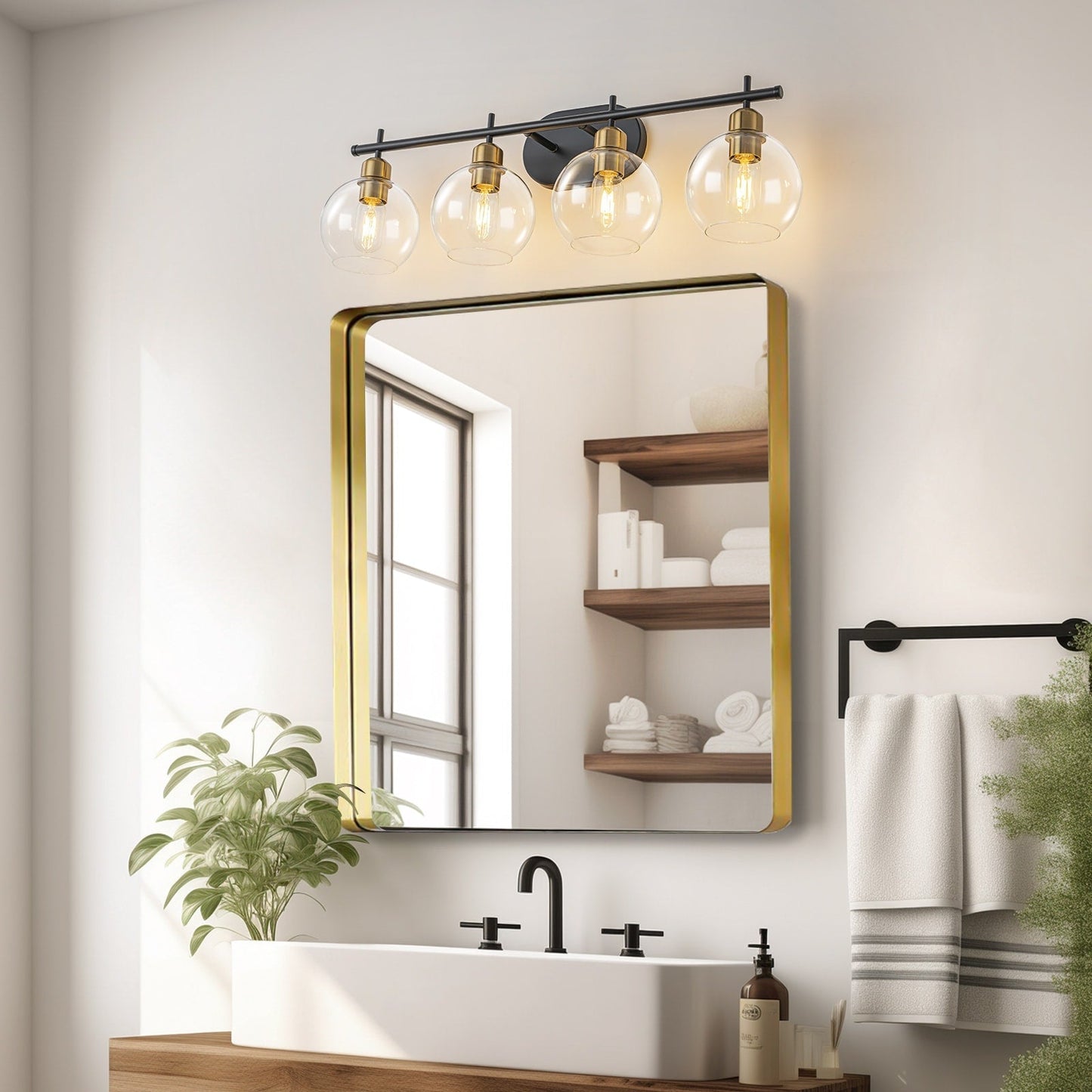 Starsky 4-Lights Modern Dimmable Bathroom Vanity Light with Globe Glass Shade