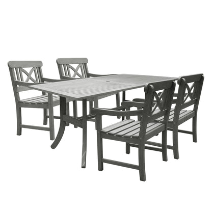 Stefanos 5-Piece Grey-washed Farmhouse Wood Patio Dining Set