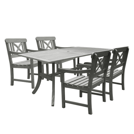 Stefanos 5-Piece Grey-washed Farmhouse Wood Patio Dining Set