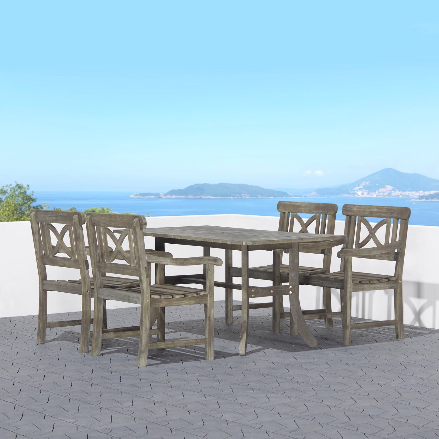 Stefanos 5-Piece Grey-washed Farmhouse Wood Patio Dining Set