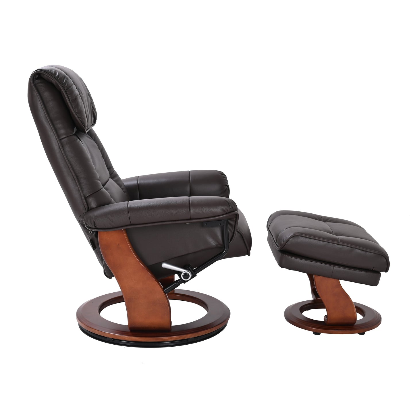 Leather Swivel Recliner with Matching Storage Ottoman