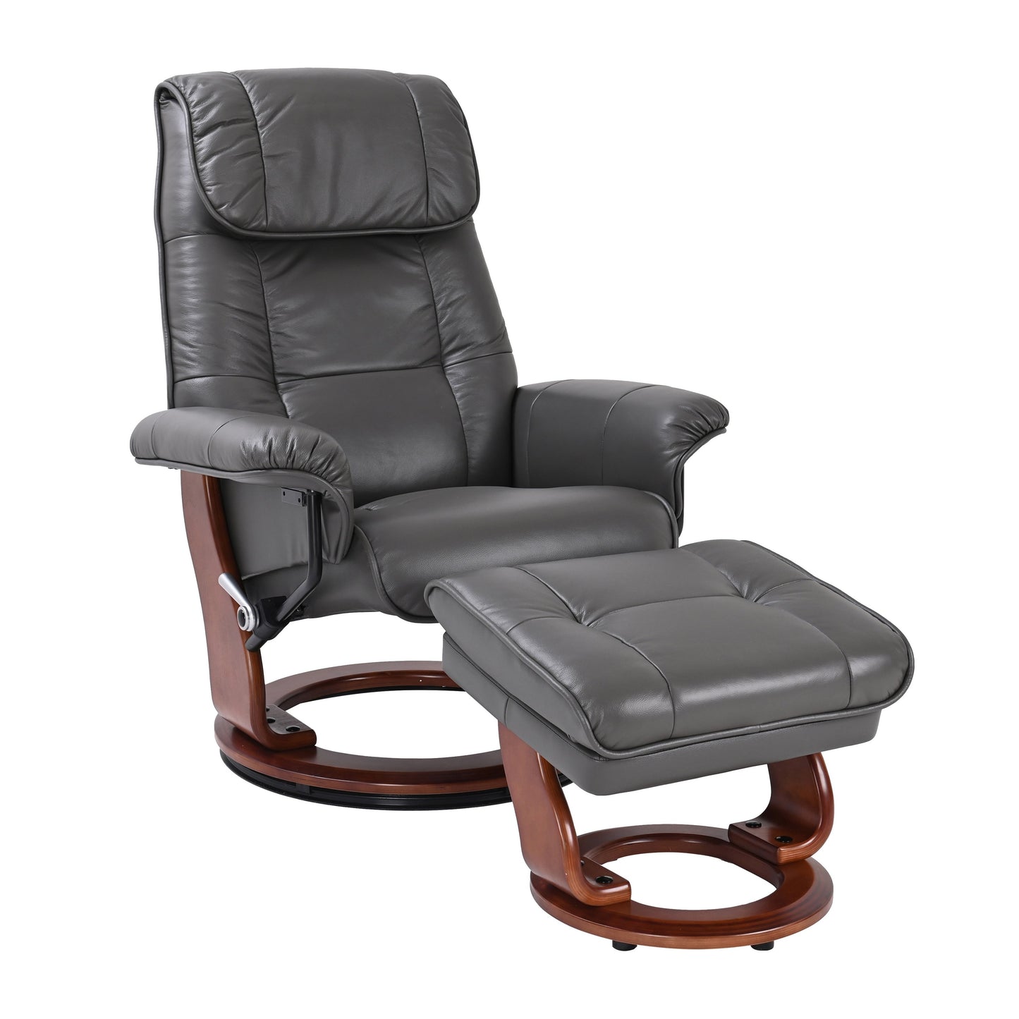 Leather Swivel Recliner with Matching Storage Ottoman