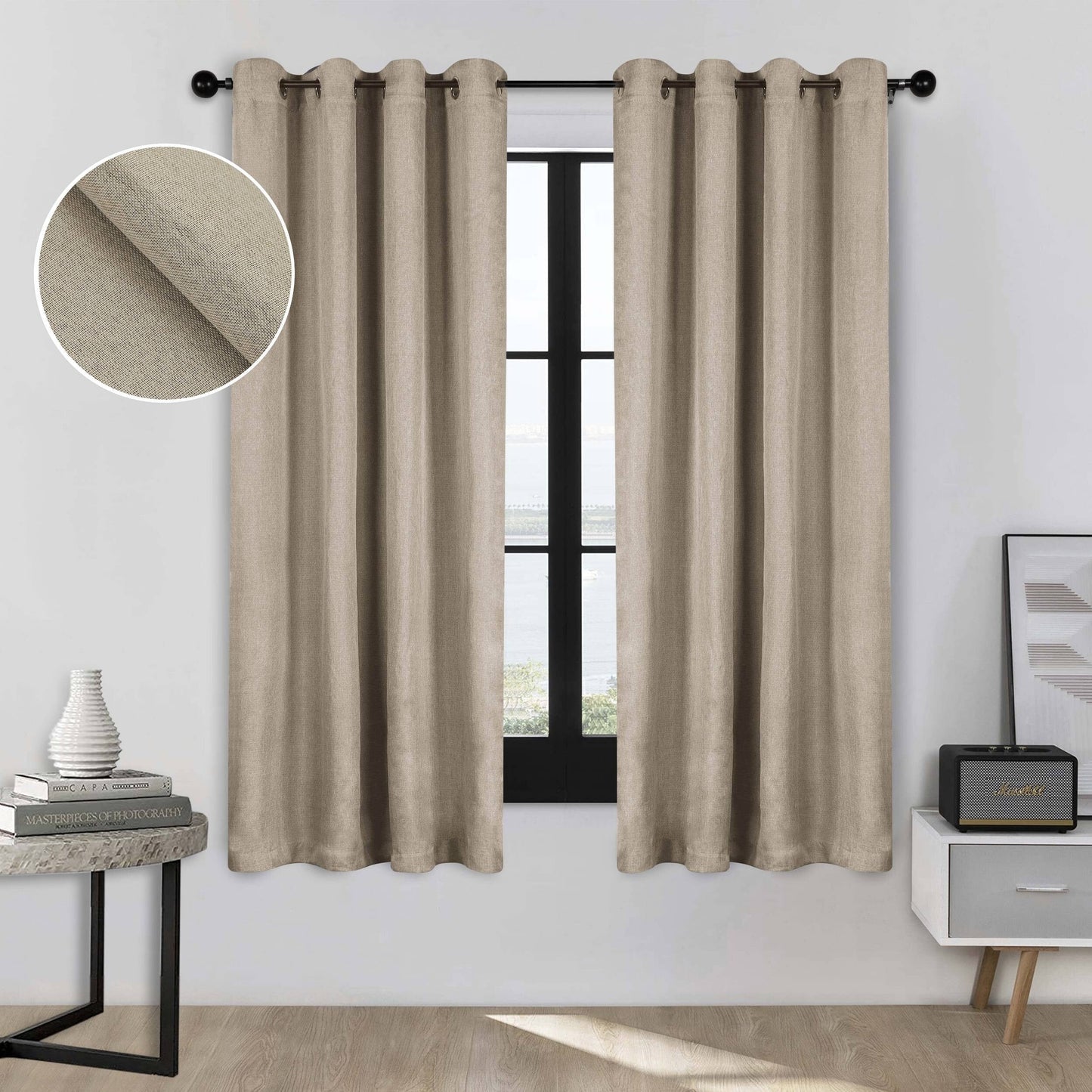Superior Linen Washable Room Darkening Curtains, Set of 2 Panels