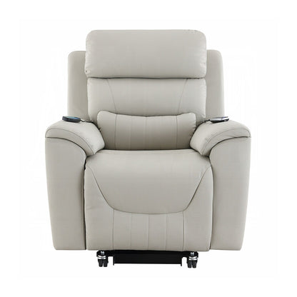 Synthetic Leather Upholstered Power Recliner with Heating and Massage in Light Gray