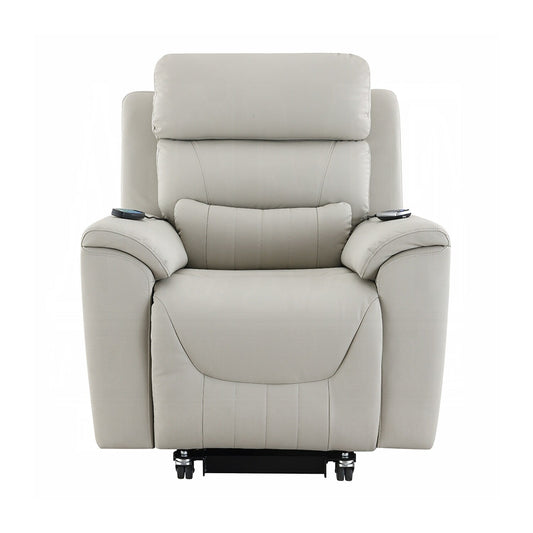 Synthetic Leather Upholstered Power Recliner with Heating and Massage in Light Gray