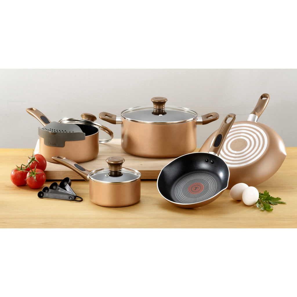 T-fal B036SE64 Excite 14-Piece Non-stick Cookware Set, Bronze