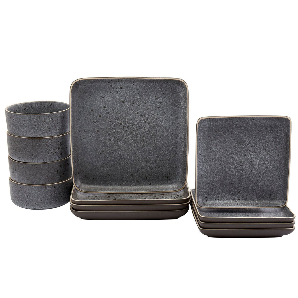 Tabletops Gallery 12PC Madison Grey Square Dinnerware Set