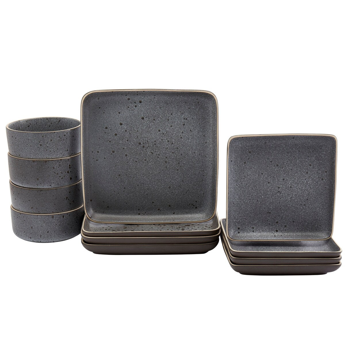 Tabletops Gallery 12PC Madison Grey Square Dinnerware Set
