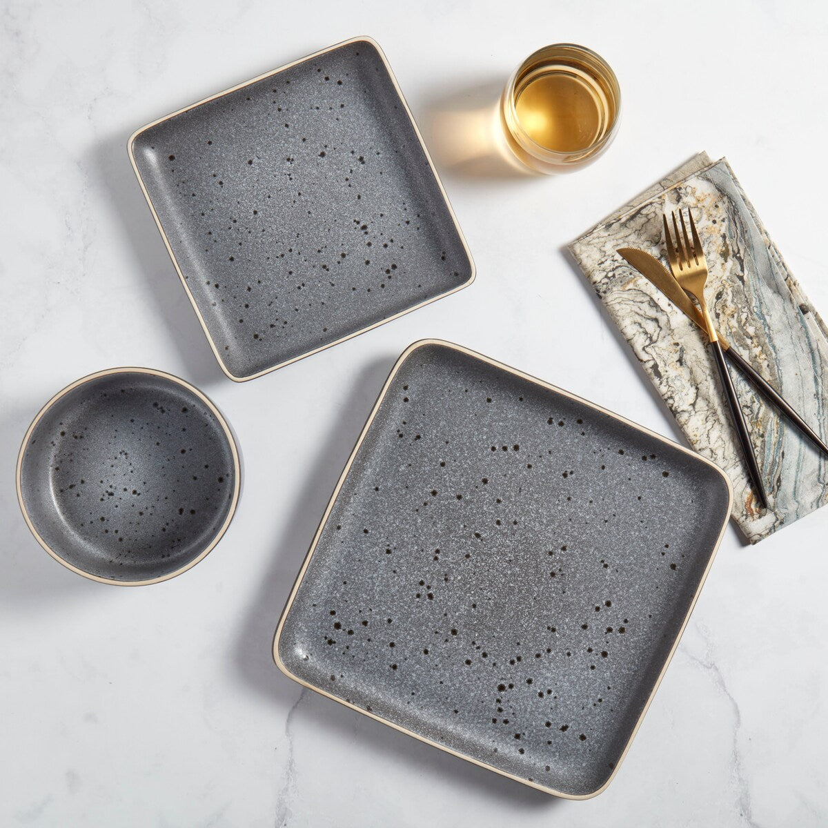Tabletops Gallery 12PC Madison Grey Square Dinnerware Set