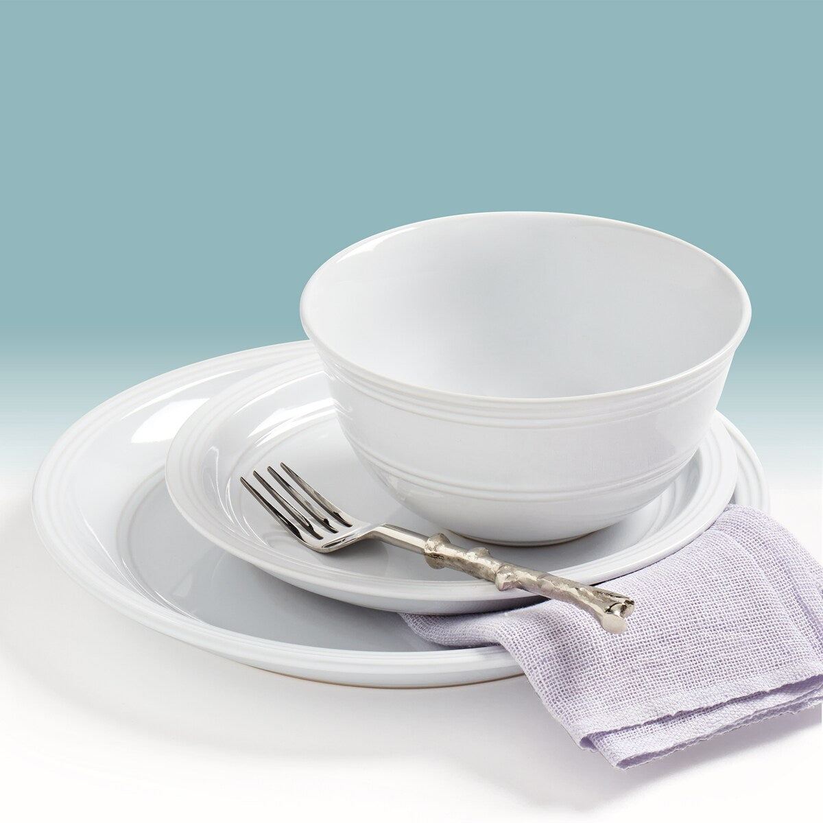 Tabletops Gallery Farmhouse 12 Piece White Stoneware Round Dinnerware Set- Service for 4