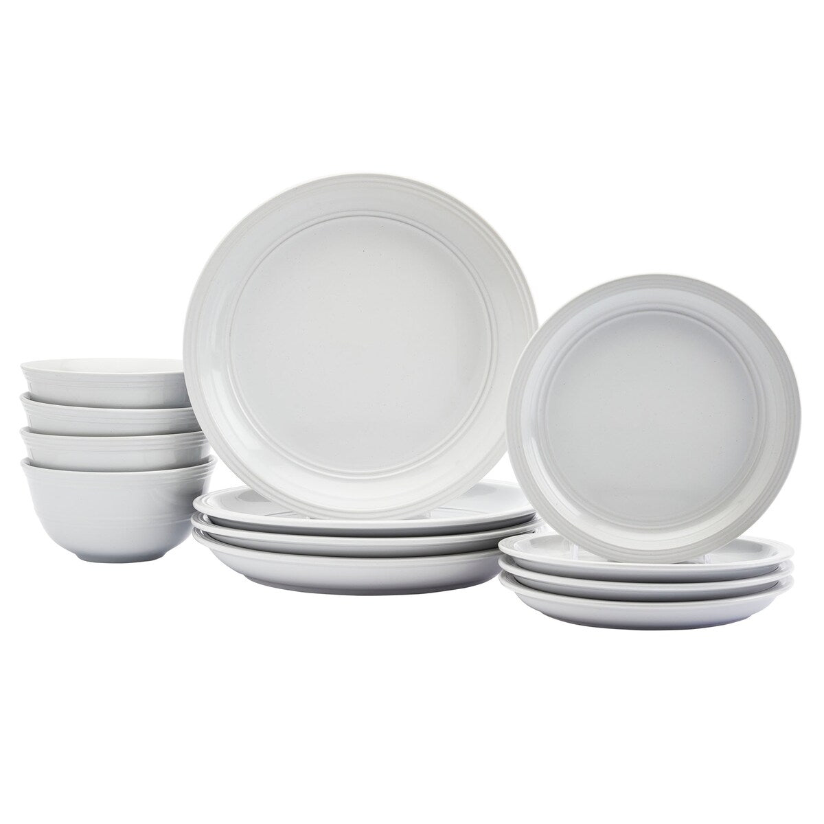 Tabletops Gallery Farmhouse 12 Piece White Stoneware Round Dinnerware Set- Service for 4