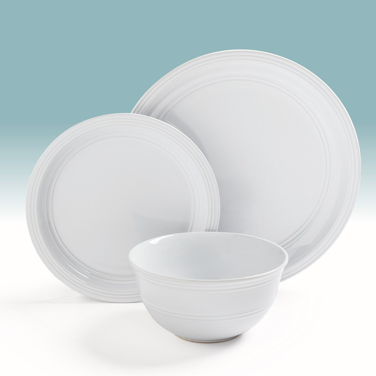 Tabletops Gallery Farmhouse 12 Piece White Stoneware Round Dinnerware Set- Service for 4