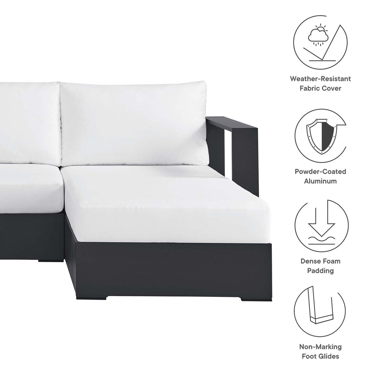 Tahoe Patio Aluminum 2-Piece Right-Facing Chaise Sectional Sofa Set