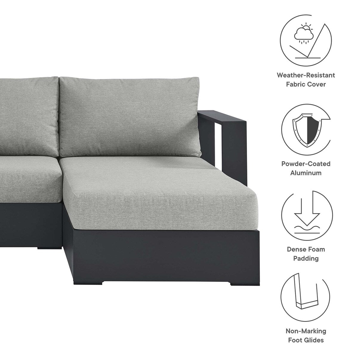 Tahoe Patio Aluminum 2-Piece Right-Facing Chaise Sectional Sofa Set
