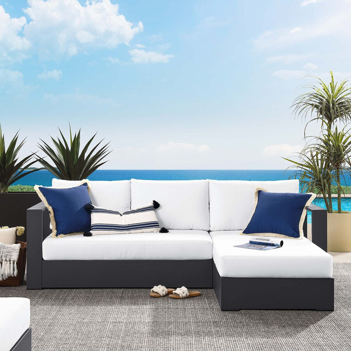 Tahoe Patio Aluminum 2-Piece Right-Facing Chaise Sectional Sofa Set