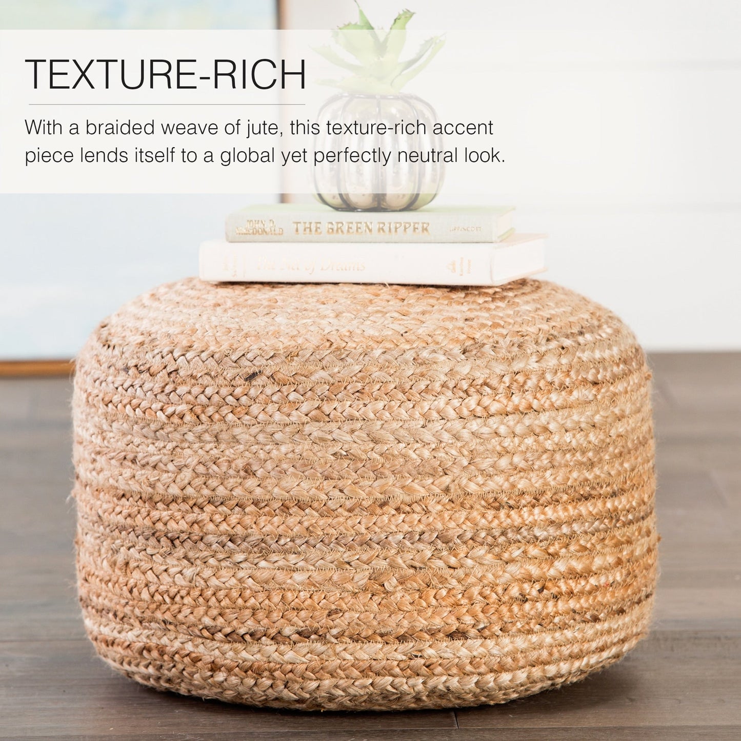 Juniper Home Saba Round Jute Pouf Ottoman/Foot Stool