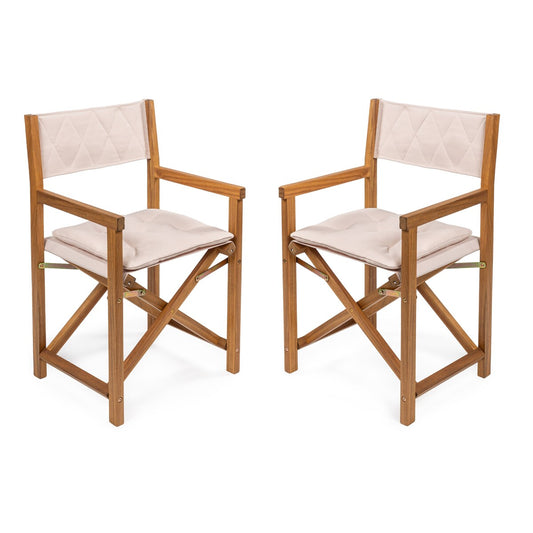 Theo Classic Mid-Century Outdoor Acacia Wood Foldable Diamond-Quilted Back Director Chair with Cushion, (Set of 2) by JONATHAN Y