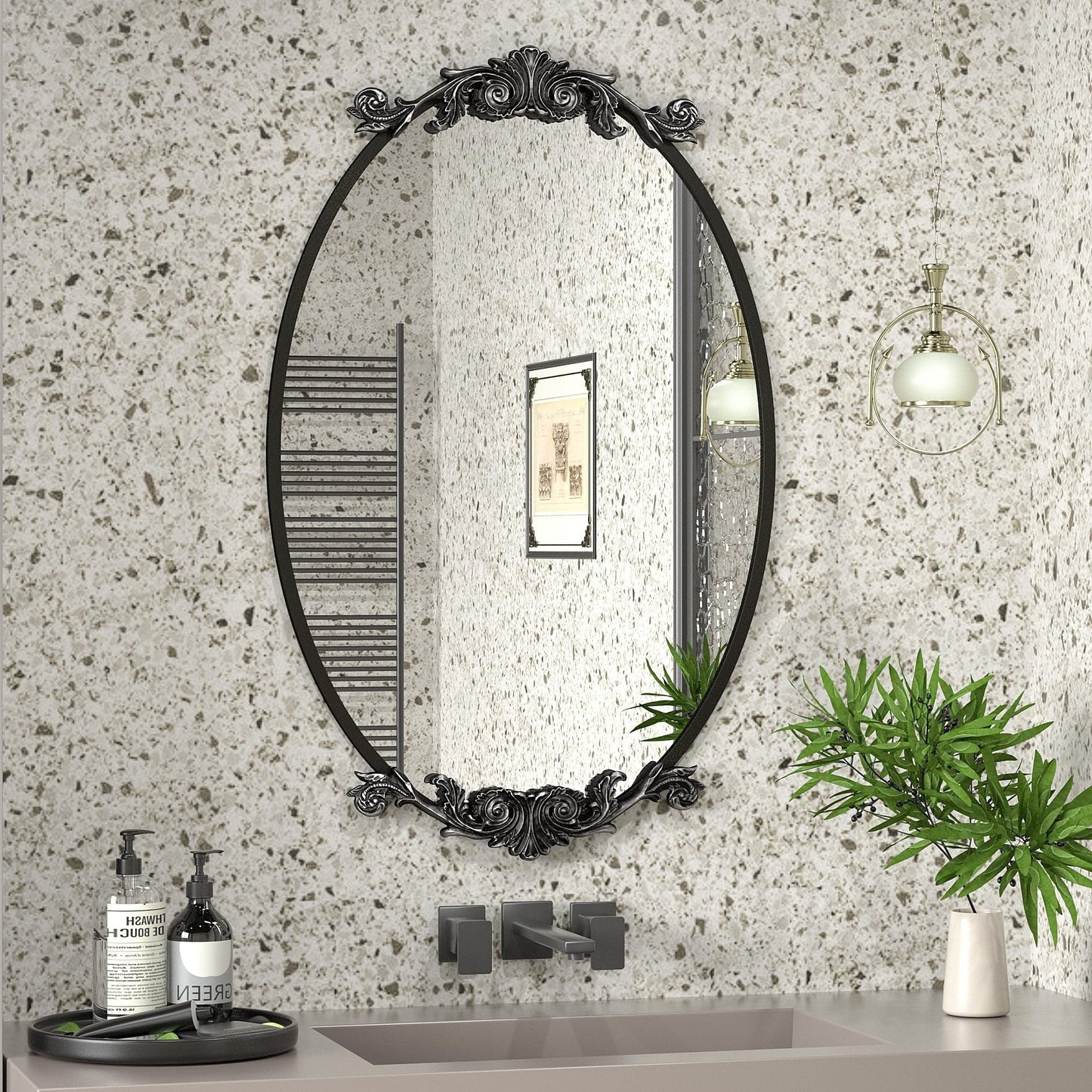 Oval Vintage Ornate Baroque Wall Mirror