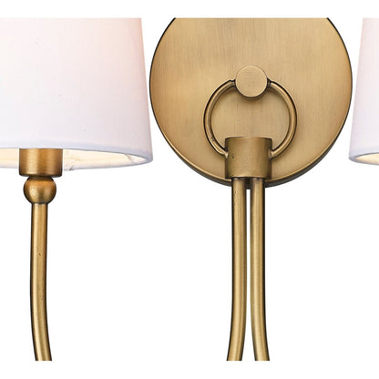 Traditional Rustic 2-Light Sconce in Aged Brass With Shade