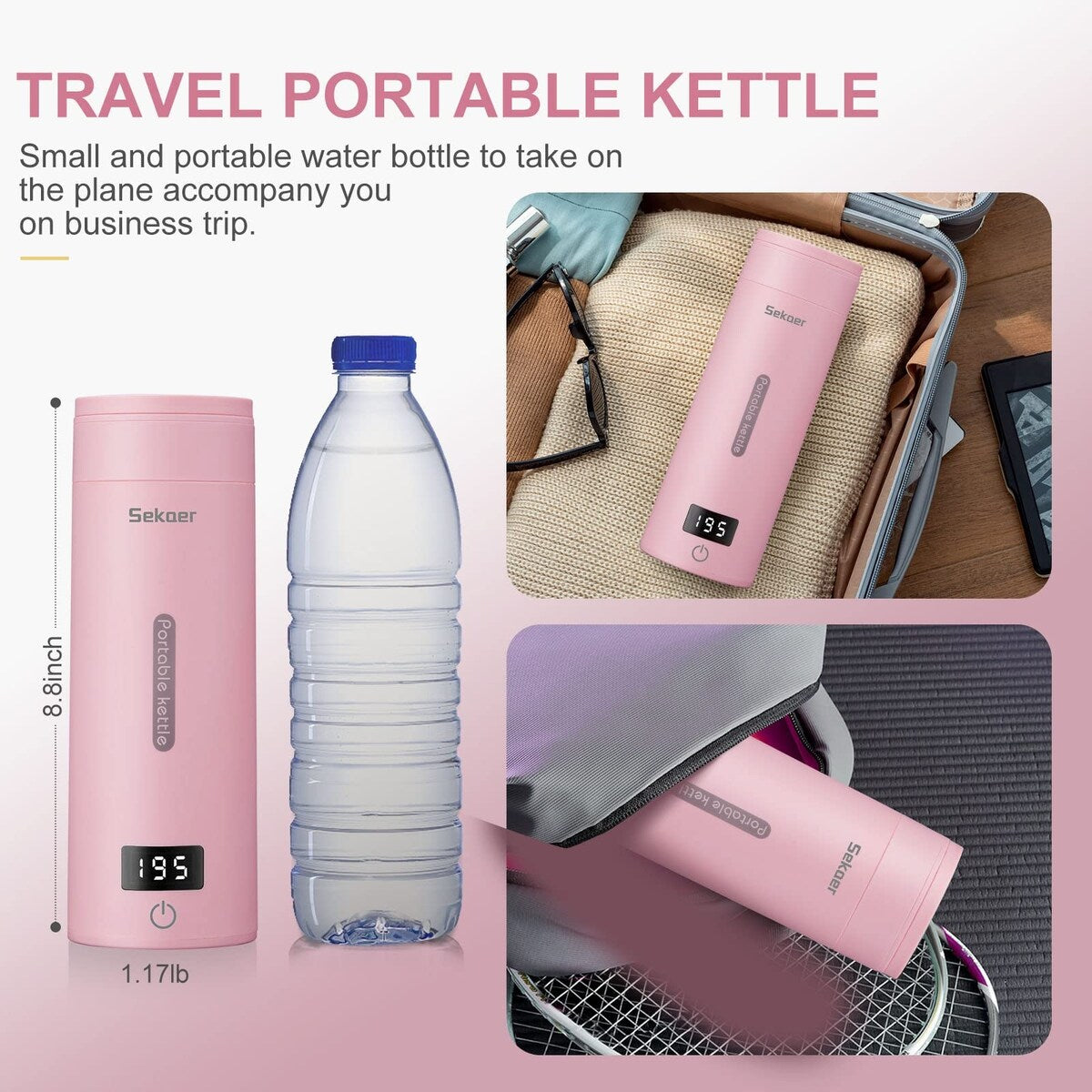 Travel Electric Tea Kettle Portable Small Mini Coffee Kettle, with 4 Variable Presets, Personal Water Boiler 304 Stainless Steel