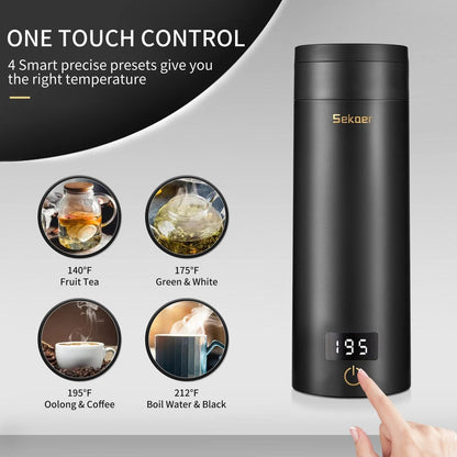 Travel Electric Tea Kettle Portable Small Mini Coffee Kettle, with 4 Variable Presets, Personal Water Boiler 304 Stainless Steel