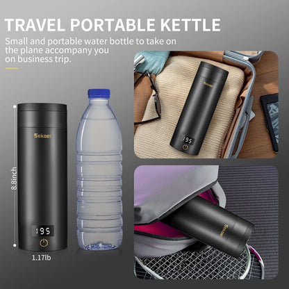 Travel Electric Tea Kettle Portable Small Mini Coffee Kettle, with 4 Variable Presets, Personal Water Boiler 304 Stainless Steel