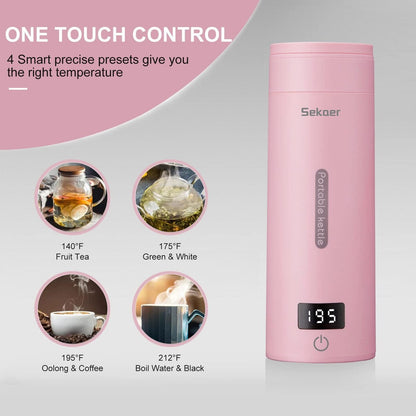 Travel Electric Tea Kettle Portable Small Mini Coffee Kettle, with 4 Variable Presets, Personal Water Boiler 304 Stainless Steel