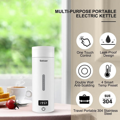 Travel Electric Tea Kettle Portable Small Mini Coffee Kettle, with 4 Variable Presets, Personal Water Boiler 304 Stainless Steel