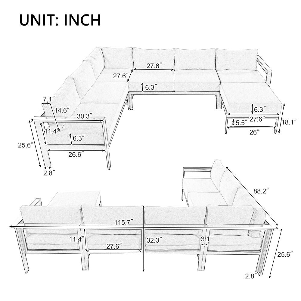 U-Shaped Multi-Person Outdoor Sofa Set, Suitable for Gardens