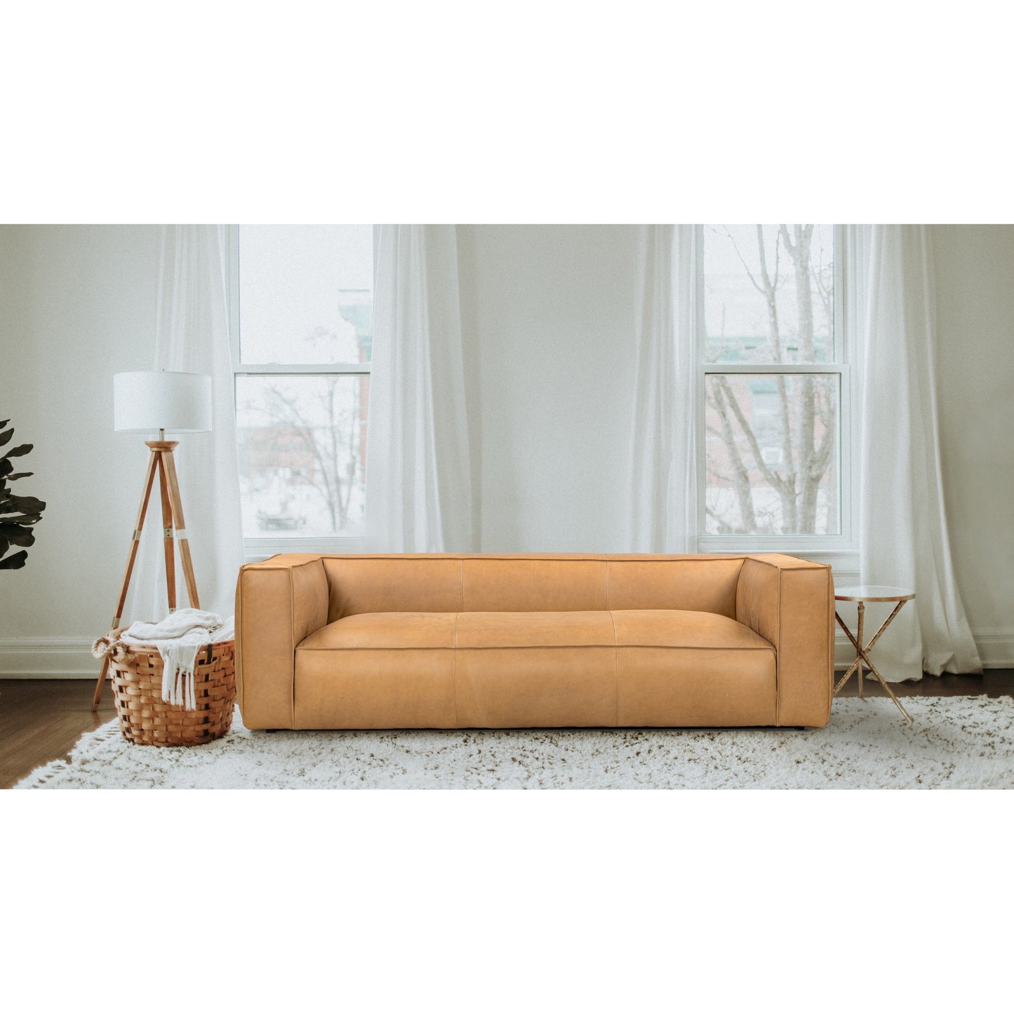 UR livingroom Full Aniline Leather Sofa Modern Genuine Leather Sofa Couch for Living Room - 100W x 43D x 26.25H