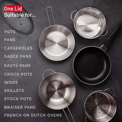 Universal Round Lid for Pans, Pots and Skillets, Rim Fits 10, 11, 12 inch Cookware - 12