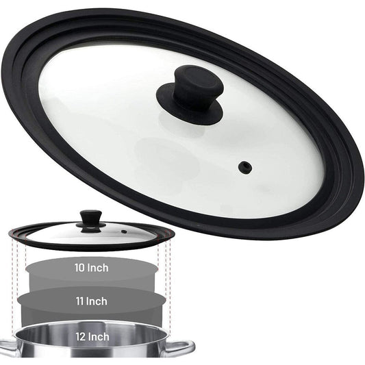 Universal Round Lid for Pans, Pots and Skillets, Rim Fits 10, 11, 12 inch Cookware - 12