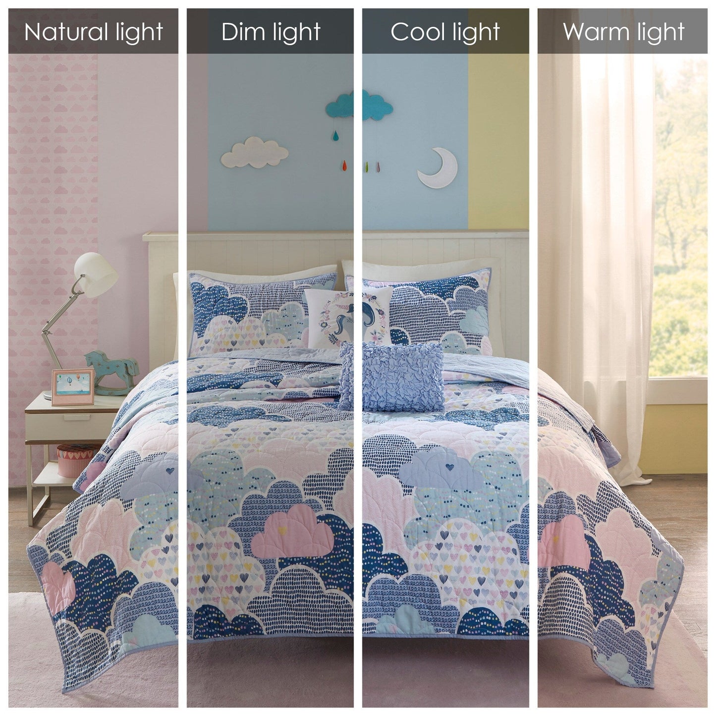 Intelligent Design KidsBliss Blue Reversible Cotton Quilt Set with Throw Pillows