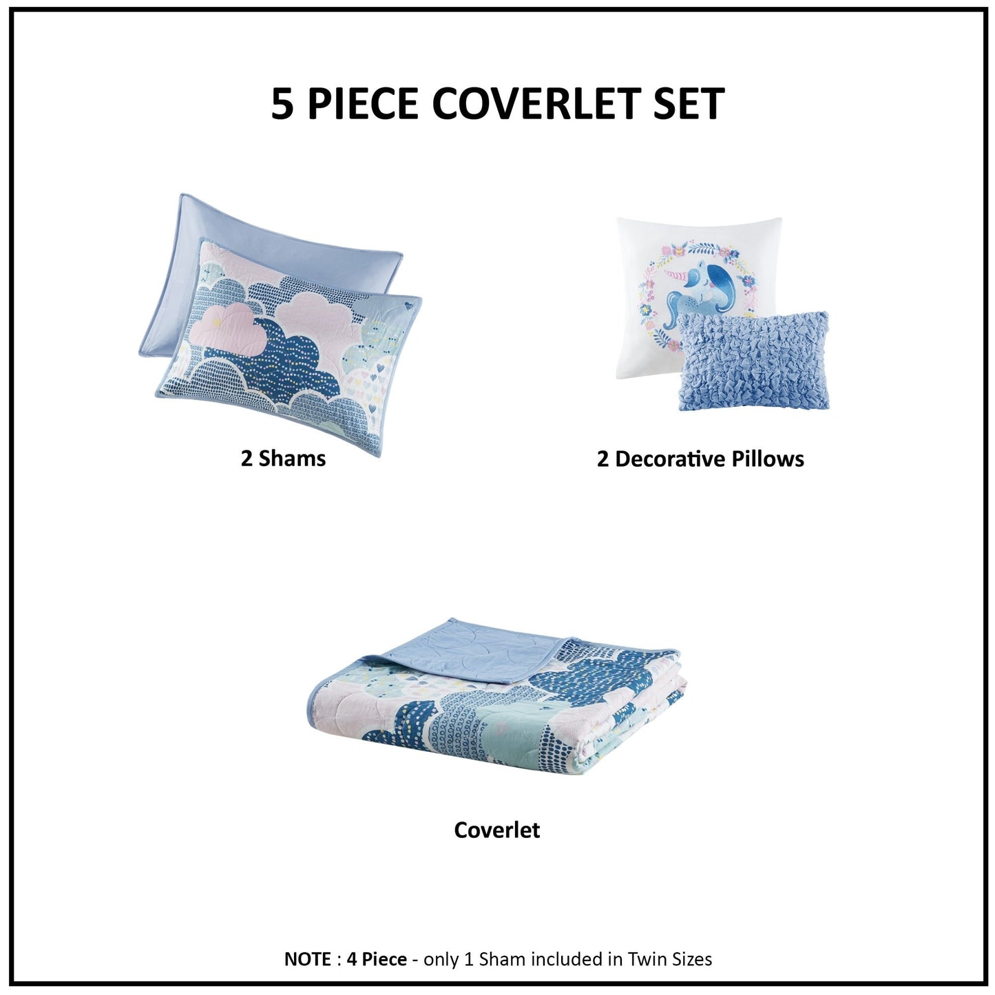 Intelligent Design KidsBliss Blue Reversible Cotton Quilt Set with Throw Pillows