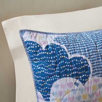 Intelligent Design KidsBliss Blue Reversible Cotton Quilt Set with Throw Pillows