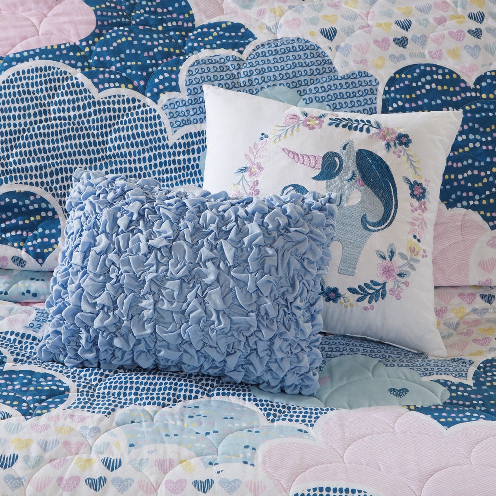 Intelligent Design KidsBliss Blue Reversible Cotton Quilt Set with Throw Pillows