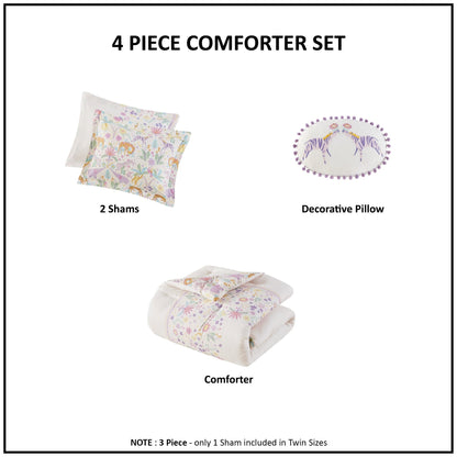 Intelligent Design Kids Thea Floral Reversible Cotton Comforter Set with Throw Pillow