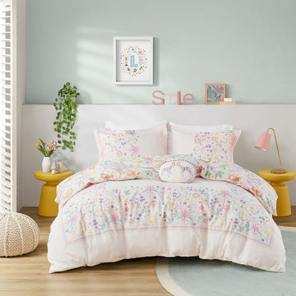Intelligent Design Kids Thea Floral Reversible Cotton Duvet Cover Set with Throw Pillow