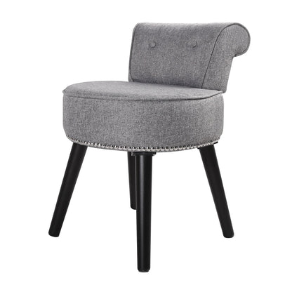 VEIKOUS Makeup Vanity Stool Chair with Low Back and Wood Legs-17.3 x 15.7 x 25.1
