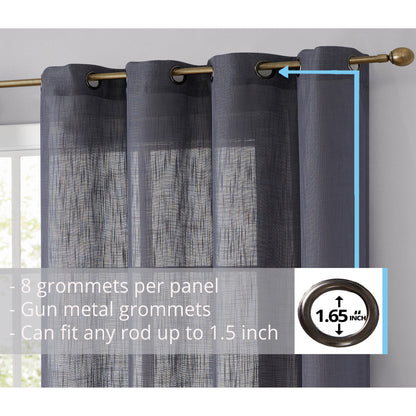 HLC.me Abbey Faux Linen Textured Semi Sheer Privacy Light Filtering Transparent Window Grommet Curtain Panels, Pair