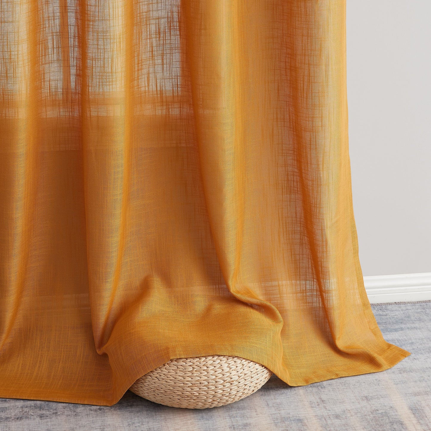 HLC.me Abbey Faux Linen Textured Semi Sheer Privacy Light Filtering Transparent Window Grommet Curtain Panels, Pair